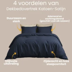 Dekbedovertrek Katoen-Satijn Uni - Navy