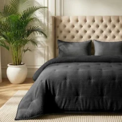 Easy Dekbed Zonder Overtrek Corduroy - Antraciet/Zwart