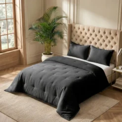 Easy Dekbed Zonder Overtrek Corduroy - Antraciet/Zwart