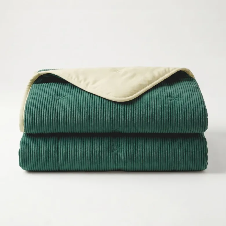 Easy Dekbed Zonder Overtrek Corduroy - Donker Groen/Crème