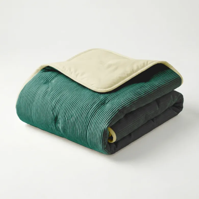 Easy Dekbed Zonder Overtrek Corduroy - Donker Groen/Crème