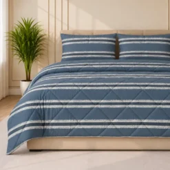 Easy Dekbed Zonder Overtrek - Double Stripe - Blauw