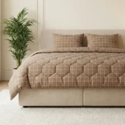 Easy Dekbed Zonder Overtrek - Squares - Taupe