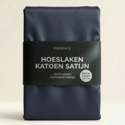 Hoeslaken Katoen Satijn Uni - Navy