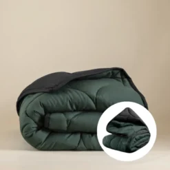 Lazy Dekbed Zonder Overtrek - Double Face - Zwart/Donkergroen