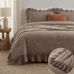Lazy Dekbed Zonder Overtrek Ruffles - Taupe