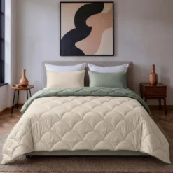 Lazy Dekbed Zonder Overtrek - Taupe/Groen