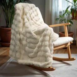 Plaid Pom Rabbit Fur - Beige