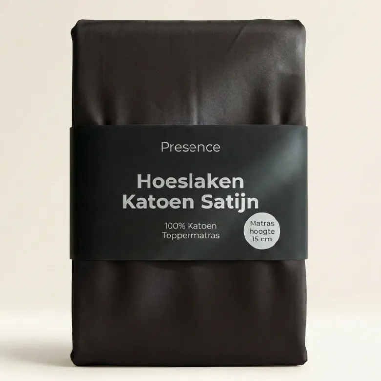 Splittopper Hoeslaken - Katoen Satijn - Zwart