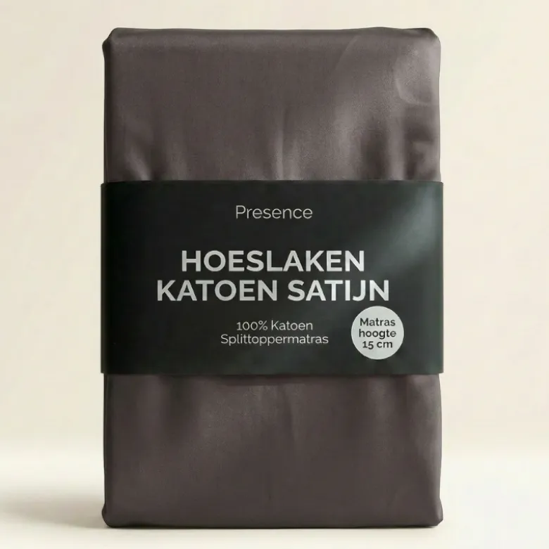 Splittopper Hoeslaken - Katoen Satijn - Antraciet