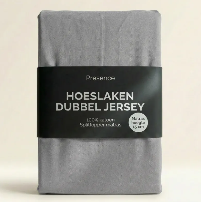 Splittopper Hoeslaken - Katoen Dubbel Jersey - Lichtgrijs