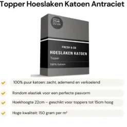 Topper Hoeslaken - Katoen - Antraciet